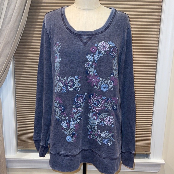 NWT Style & Co Puff Print Whimsical Love Sweatshirt - Picture 2 of 9